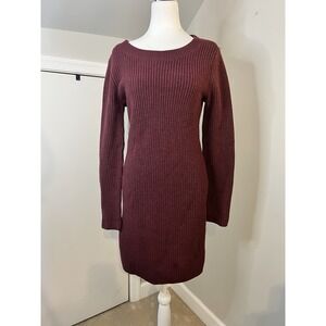 Toad&Co Womens Maroon‎ Shaker Knit Wool Blend Long Sleeve Sweater Dress Small